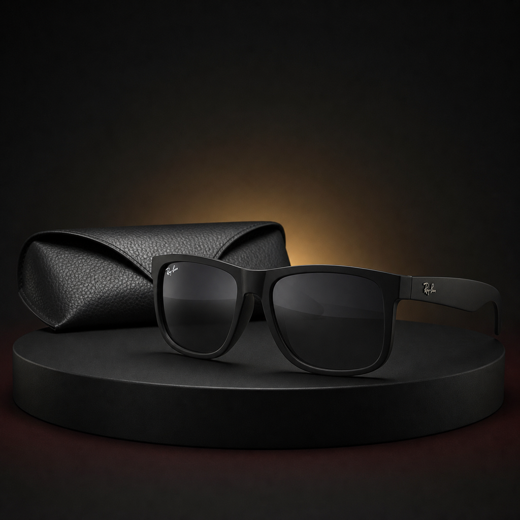 Gafas Justin Black Premium con estuche en estudio nocturno Olmaria